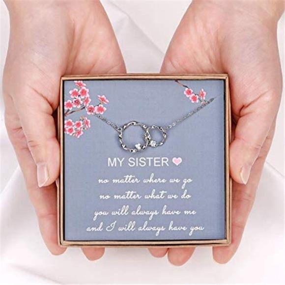 Sister Gift from Sister-Sterling Silver Interlocking Infinity 2 Circles Necklace - Picture 4 of 6